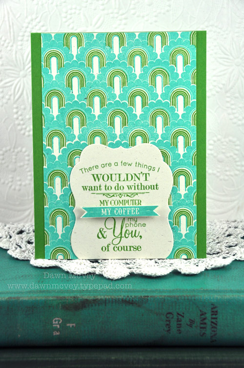 Paper: rustic cream, new leaf<br />
Stamps: We Go Together, Background Basics: Rainbows<br />...