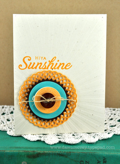 Paper: rustic cream, dark chocolate, hawaiian shores, summer sunrise<br />
Stamps: Hello...