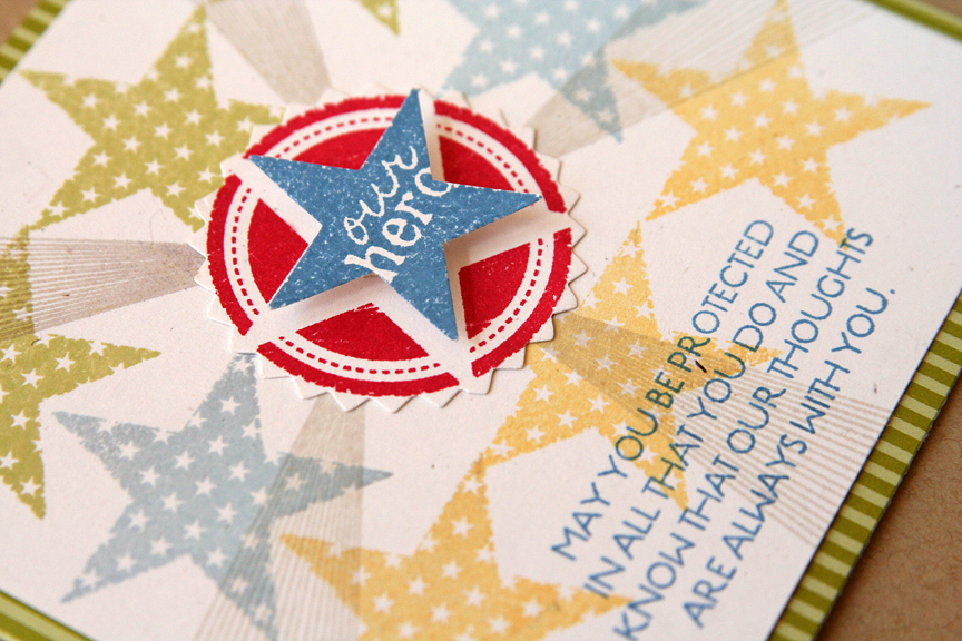 STAMPS: Military Hero (sentiment), Military Stars, Hello Sunshine<br />
INK: Spring Moss,...