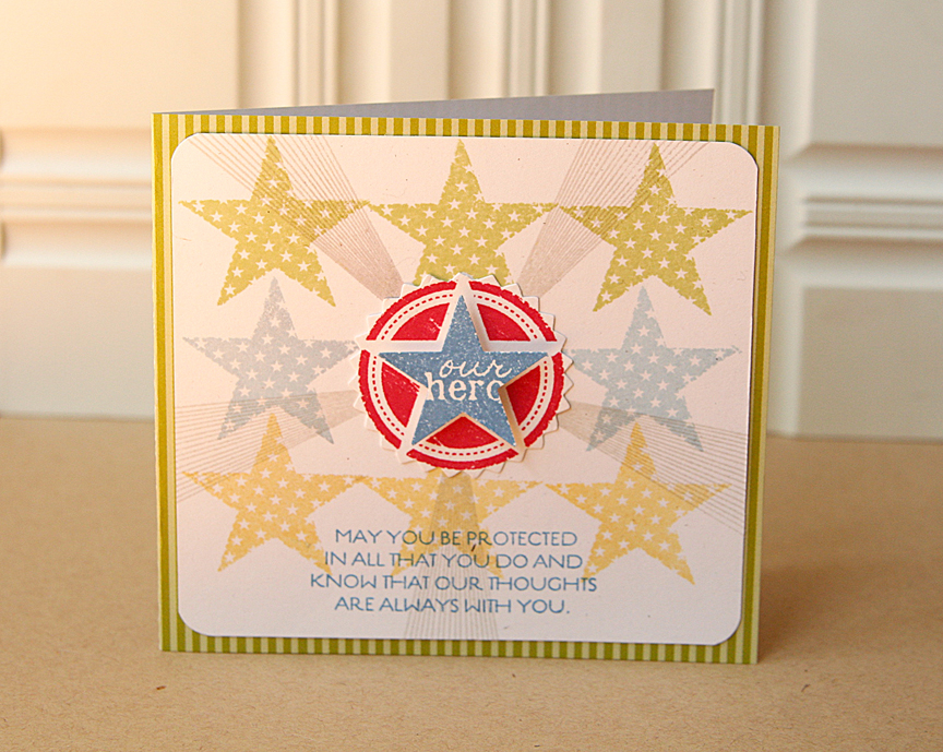 STAMPS: Military Hero (sentiment), Military Stars, Hello Sunshine<br />
INK: Spring Moss,...