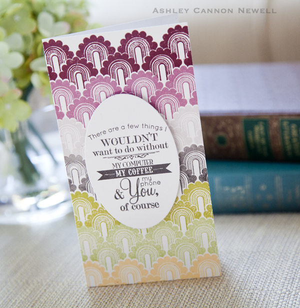 Supplies<br />
<br />
Stamps: Background Basics: Rainbows, We Go Together<br />
Ink: Autumn...