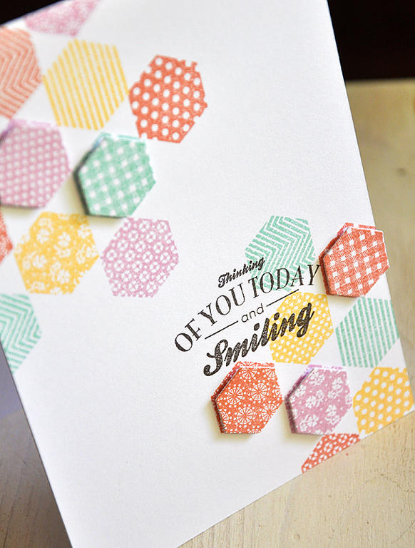 Stamps:  Happy Hexagons &amp; We Go Together<br />
Ink:  Aqua Mist, Melon Berry, Harvest Gold,...