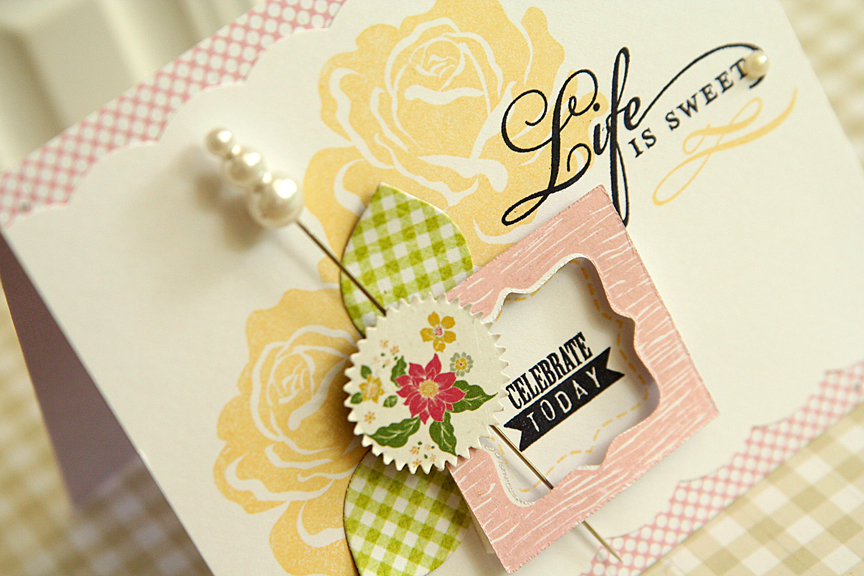 STAMPS: Framed Out #6, The Sweet Life<br />
INK: Harvest Gold, True Black, Sweet Blush<br />...