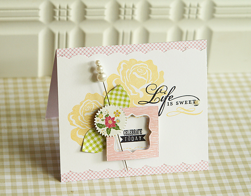STAMPS: Framed Out #6, The Sweet Life<br />
INK: Harvest Gold, True Black, Sweet Blush<br />...