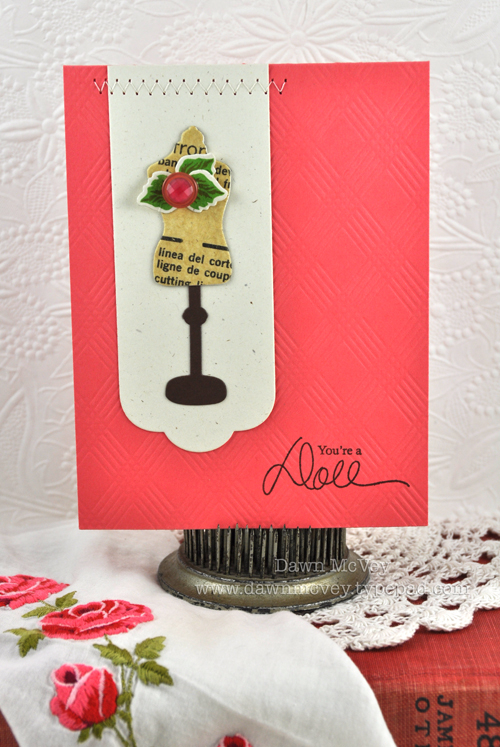 Paper: rustic cream, dark chocolate, berry sorbet, vintage sewing pattern<br />
Stamps:...