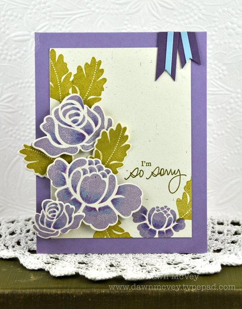 Paper: rustic cream, winter wisteria, plum pudding, spring rain<br />
Stamps: Signature...