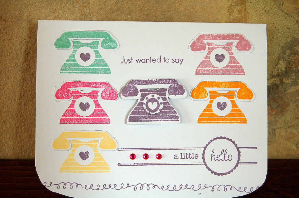 Telephones, die, and sentiment &quot;Just wanted to say&quot; from Heart-2-Heart #4. stamp...