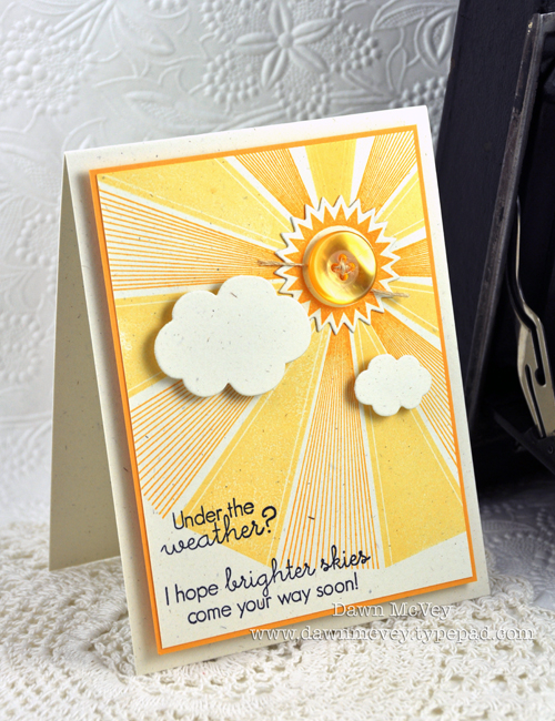 Paper: rustic cream, summer sunrise<br />
Stamps: Heart-2-Heart #6, Hello Sunshine<br />
Ink:...