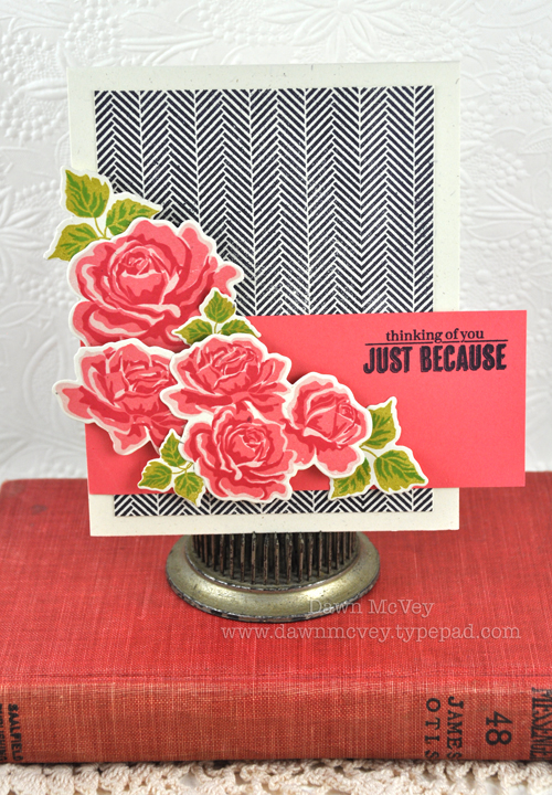Paper: rustic cream, berry sorbet<br />
Stamps: Background Basics: Herringbone, The Sweet Life,...