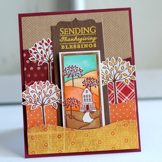Stamps:  Autumn Hills, BB: Herringbone<br />
Ink:  Classic Kraft, Dark Chocolate, Versamark<br...