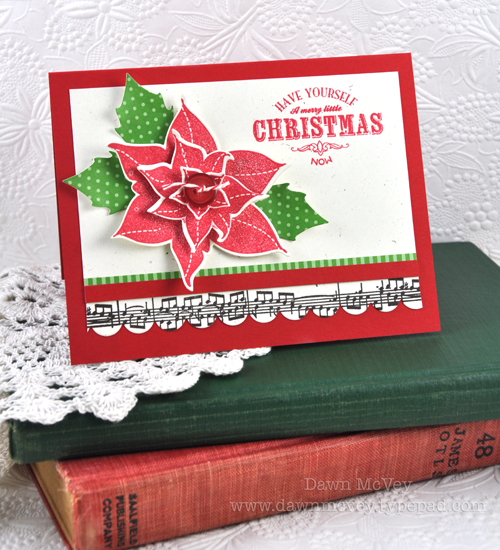 Paper: rustic cream, pure poppy, new leaf pattern pack<br />
Stamps: Happiest of Holidays,...