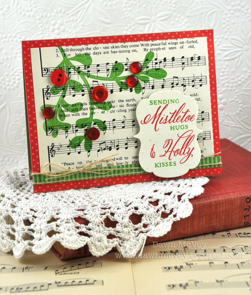 Paper: rustic cream, pure poppy &amp; new leaf pattern packs, vintage sheet music<br />
Stamps:...