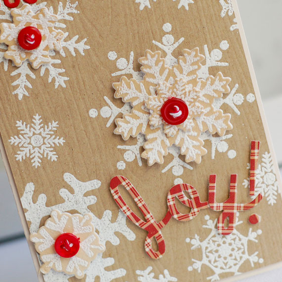 Stamps:  Snowflake Medly<br />
Ink:; Versamark<br />
Cardstock:  Kraft, Vintage Cream<br />...