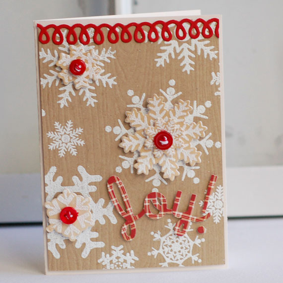Stamps:  Snowflake Medly<br />
Ink:; Versamark<br />
Cardstock:  Kraft, Vintage Cream<br />...