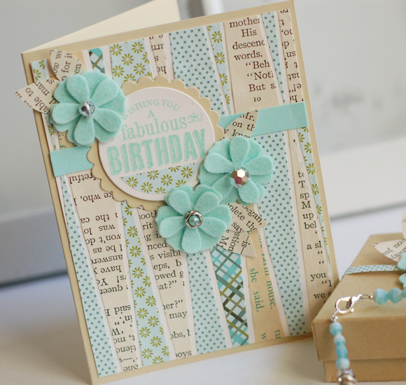 Stamps:  Tagged Sentiments<br />
Ink:  Aqua Mist<br />
Cardstock:  Vintage Cream, Fine Linen,...