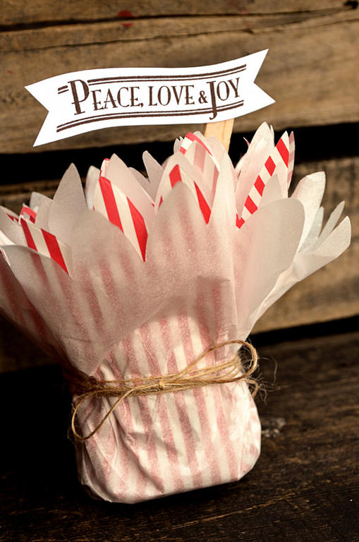 {Peace Love &amp; Joy} favor<br />
<br />
Stamps - Happiest of Holidays<br />
Die - Tissue...