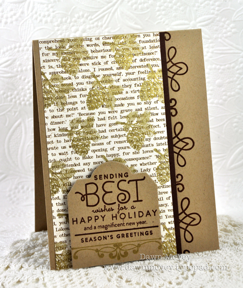 Paper: kraft, dark chocolate, dearest Jane<br />
Stamps: Peaceful Pinecones, Over Under Easy:...