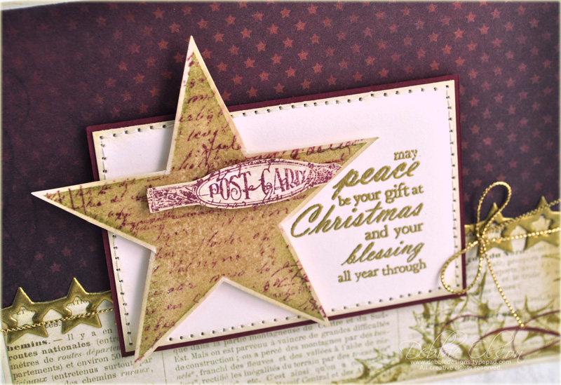 Stamps: Layer Postmarks: Holiday--I love vintage!<br />
Ink: Versamark, Kraft, Fine Linen,...