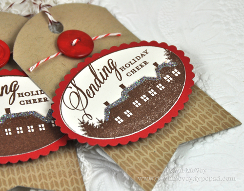 Paper: rustic cream, kraft, pure poppy<br />
Stamps: 2012 Holiday Tags, Background Basics:...