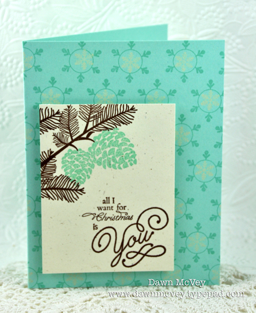 Paper: rustic cream, aqua mist<br />
Stamps: Countdown Details, Peaceful Pinecones, Simply You,...