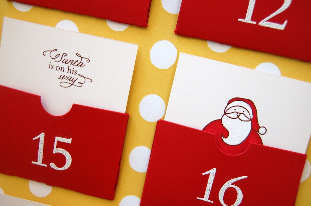 Cardstock: vintage cream, pure poppy, new leaf<br />
Stamps: Countdown to Christmas, Countdown...