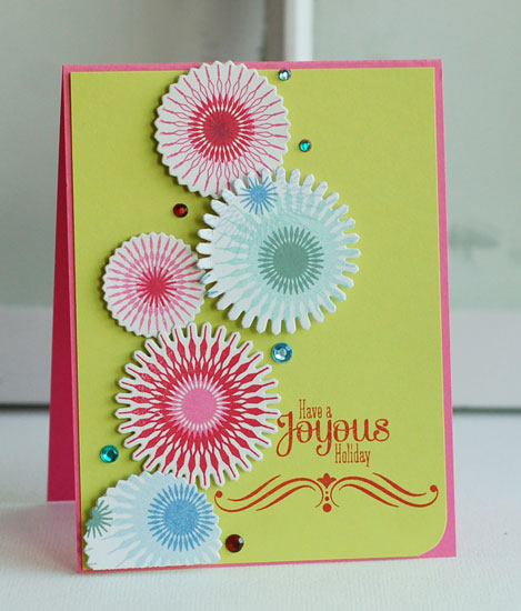 Stamps:  snowflake flurries, over under easy<br />
ink:  pure poppy, hibiscus, scarlet jewel,...