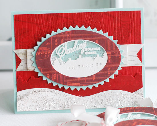 stamps:  2012 Holiday tags, peaceful pinecones<br />
ink:  versamark, scarlet jewel<br />...