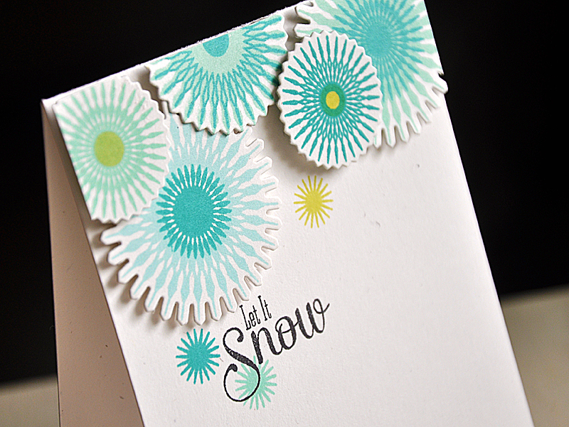 Stamps: Snowflake Flurries<br />
Ink: Limeade Ice, True Black, Hero Arts Pool, Hero Arts Ocean,...