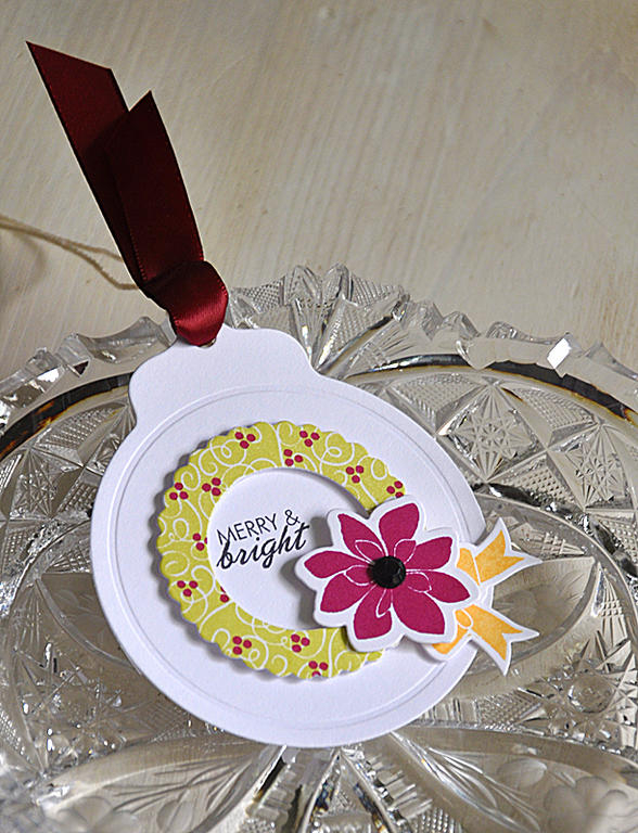 Stamps: Framed Out #9, Bells &amp; Boughs and 2012 Holiday Tags (for dots)<br />
Ink: Limeade...