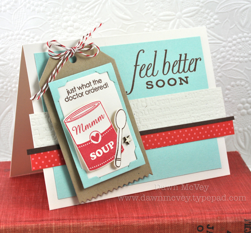 Paper: rustic cream, aqua mist, dark chocolate, kraft, pure poppy pattern pack<br />
Stamps:...