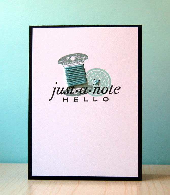Cardstock: black, white<br />
Stamps: Hanging By A Thread, Button Up, Think Big Favorites...