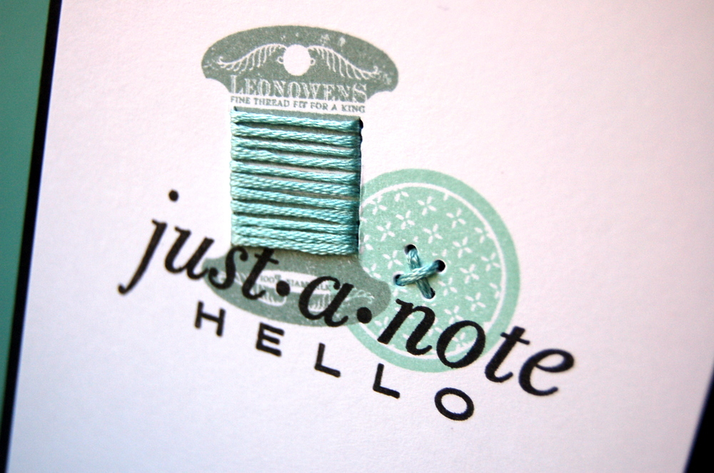 Cardstock: black, white<br />
Stamps: Hanging By A Thread, Button Up, Think Big Favorites...