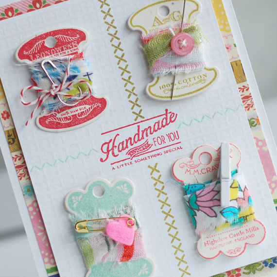 Stamps:  Hanging By a Thread, Sew Simple Borders, Handmade Hodgepodge<br />
Ink:  Pure Poppy,...