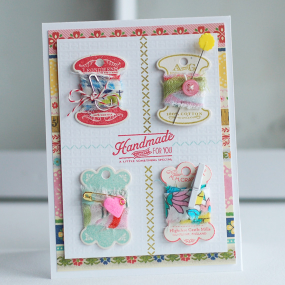 Stamps:  Hanging By a Thread, Sew Simple Borders, Handmade Hodgepodge<br />
Ink:  Pure Poppy,...