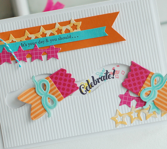 Stamps:  Party Poppers, Movers &amp; Shakers Sentiments<br />
Ink:  True Black, Hawaiian...