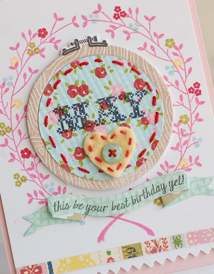 Stamps:  Stitched Sentiments<br />
Ink:  Hibiscus Burst, Pure Poppy, Harvest Gold, Simply...