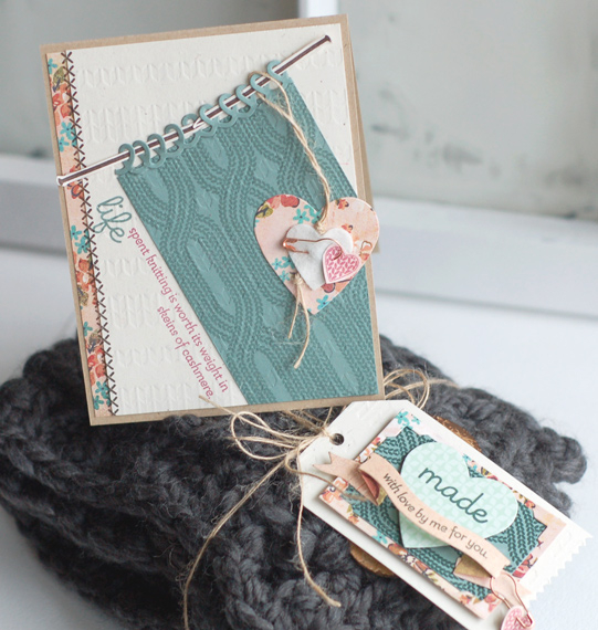 Stamps:  Knit Bits, Purls of Wisdom, Sew Simple Borders<br />
Ink:  Ocean Tides, Pine Feather,...