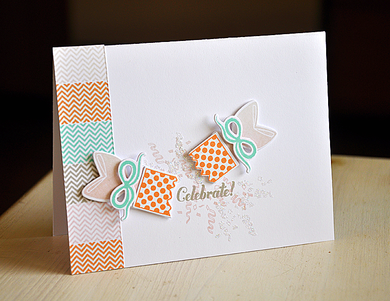 Stamps: Party Poppers<br />
Ink: Sweet Blush, Versamark, Hero Arts Orange Soda, Hero Arts Wet...