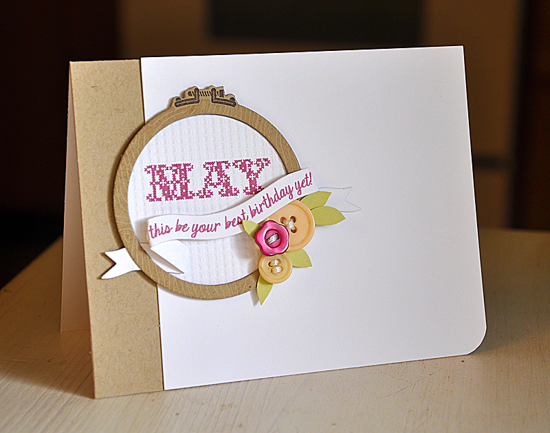 Stamps: Stitched Sentiments<br />
Ink: Autumn Rose &amp; Versamark<br />
Cardstock: Kraft,...