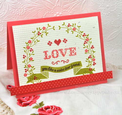 Paper: rustic cream, berry sorbet, pure poppy pattern pack<br />
Stamps: Stitched Sentiments<br...