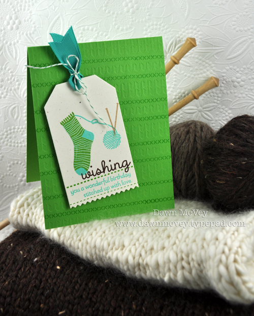 Paper: rustic cream, new leaf<br />
Stamps: Knit Bits, Purls of Wisdom, Sew Simple Borders<br...