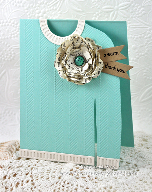 Paper: vintage cream, aqua mist, kraft, vintage book print<br />
Stamps: Purls of Wisdom<br />...