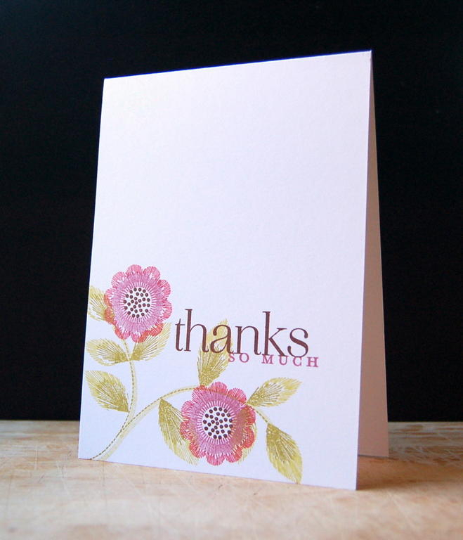 Cardstock: white<br />
Stamps: Embroidered Blooms<br />
Ink: autumn rose, pure poppy, limeade...