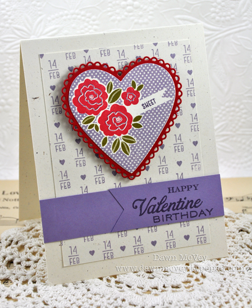 Paper: rustic cream, winter wisteria, pure poppy<br />
Stamps: With All My Heart, Birthday...