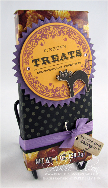 Stamps: Spooky Sweets II<br />
Ink: White Palette Ink, Black Versafine, Perfect Plumeria and...
