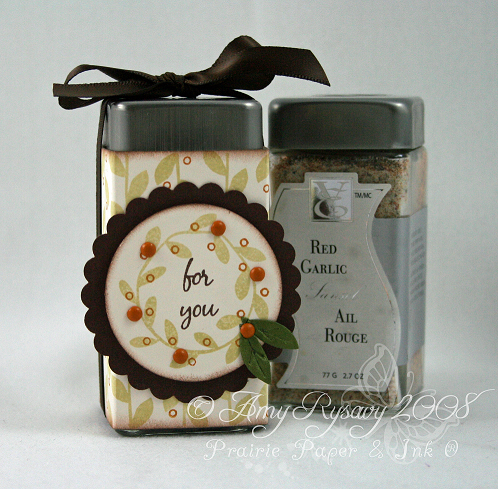 A cute way to present a gift of spices - when you untie the ribbon the wrap slips off so that...