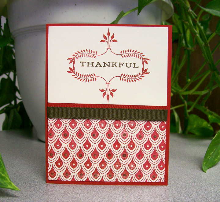 I started with a base of Pure Poppy and layered Vintage Cream on top.  Stamps are from First...