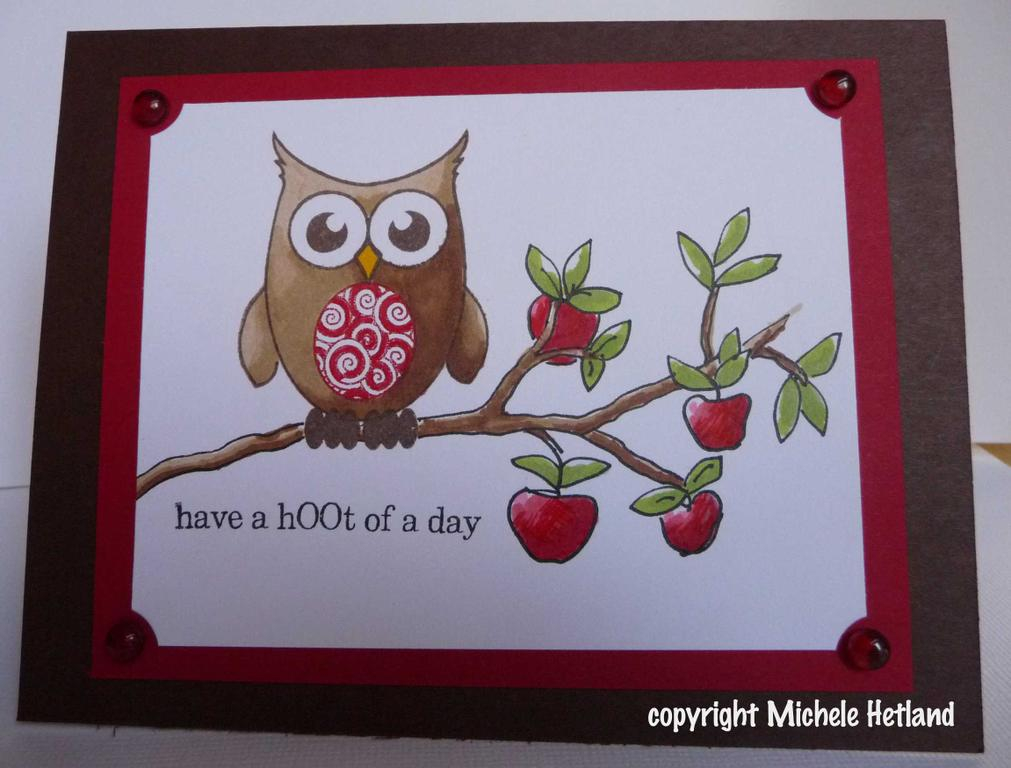 Wise Owl card<br />
Supplies:  palette ink, poppy and chocolate, wise owl stamp set, poppy,...
