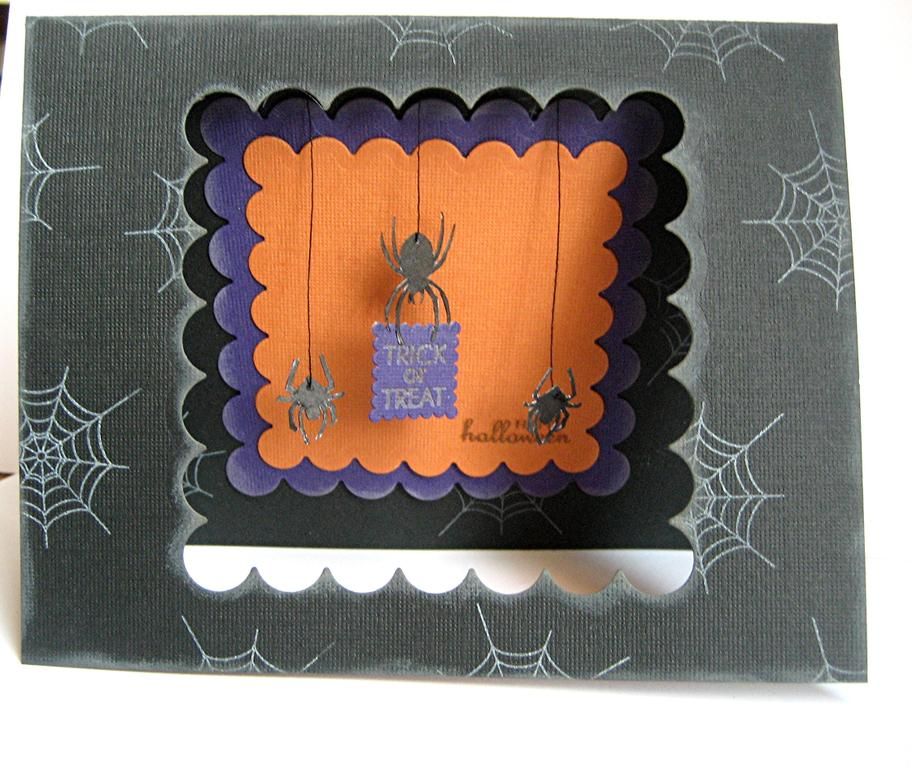 I used my scalloped square nesties to create this card. I first stamped the spider web onto the...