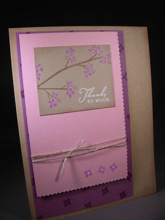 I made this card for a very kind person.  It uses Laender Moon, Plum Pudding and Kraft...